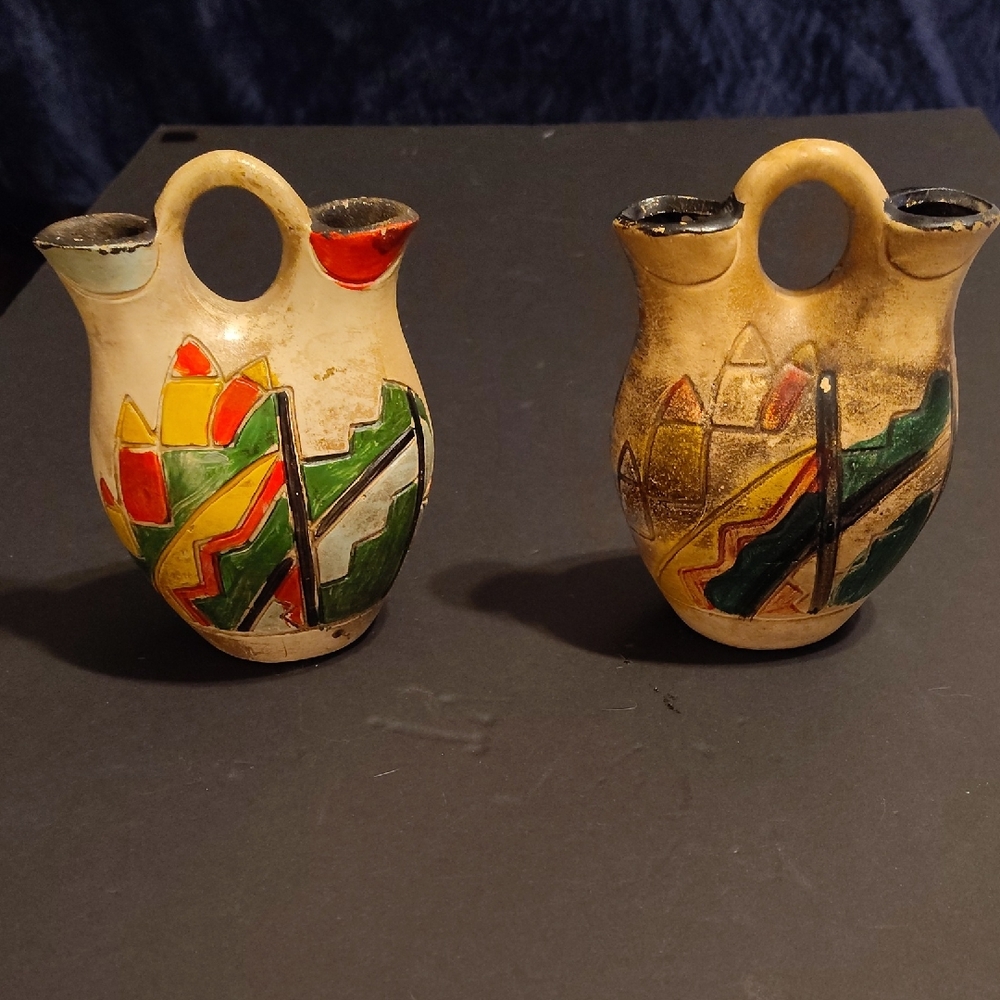Vintage Handcrafted Ceramic Vases with Colorful Patterns